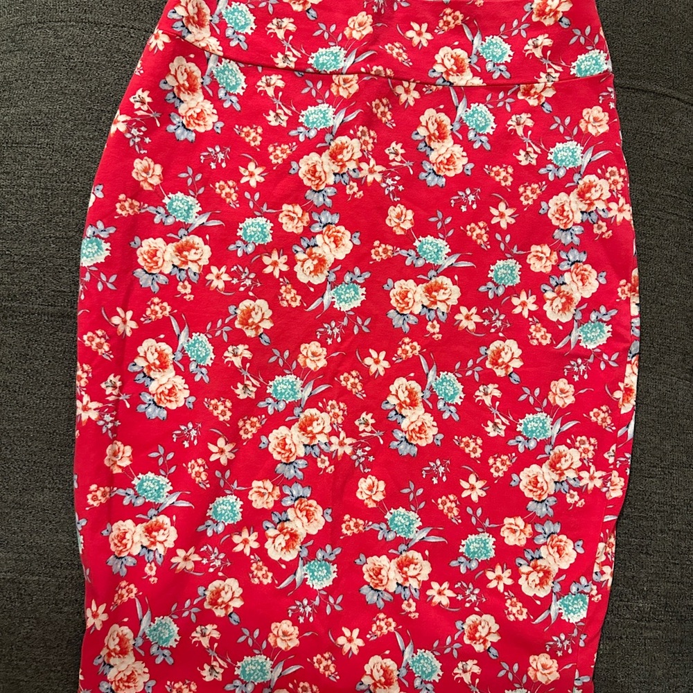 DownEast Red Floral Pencil Skirt